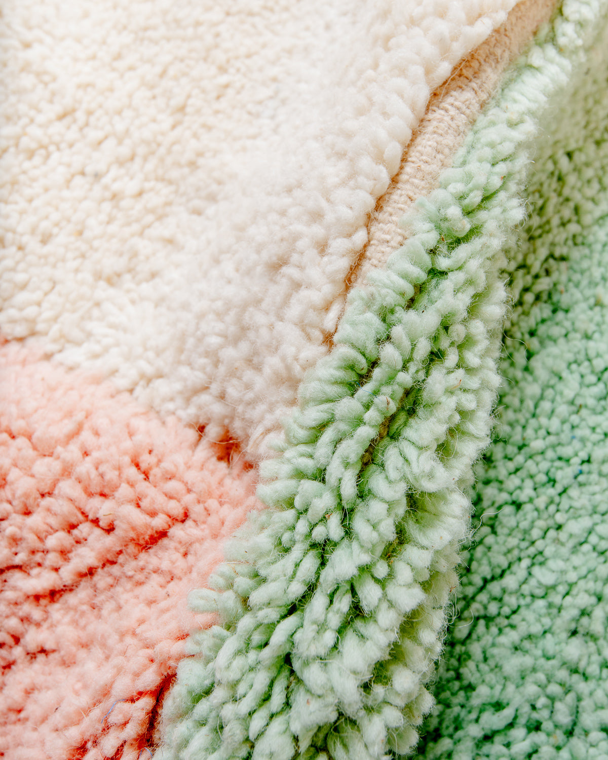 Modern, designer, handcrafted Berber rug from Morocco. Beniourain carpet with beautiful colours and patterns and fluffy wool texture.